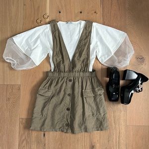 ZARA Pinafore Dress with Pockets - Green - Size: Large